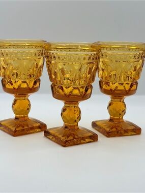 Vintage Indiana glass colony Park Lane Amber cordial goblets set of three